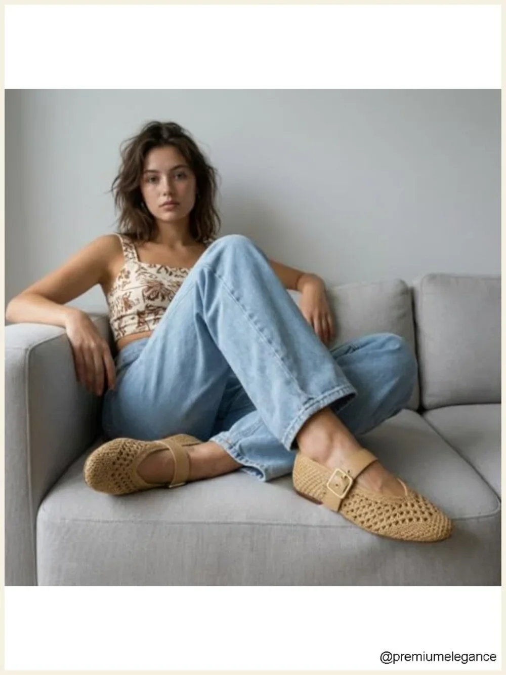 Woven Mary Jane Ballet Flats with Memory Foam Cushioning, Adjustable Gold-Tone